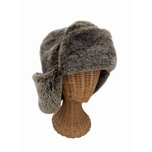 DOCKERS FAUX FUR COUSIN EDDIE TRAPPER WINTER HAT EARFLAPS QUILTED ORANGE LINING